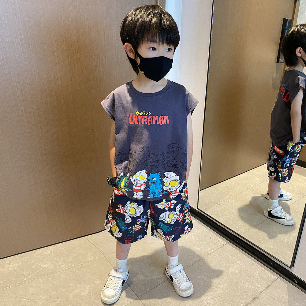 英国DHWA奥特曼衣服男童背心套装夏季痞帅儿童无袖运动男孩潮