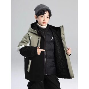 英国LMKL儿童羽绒服2026新款冬季三合一可拆卸冲锋衣加厚外套男童