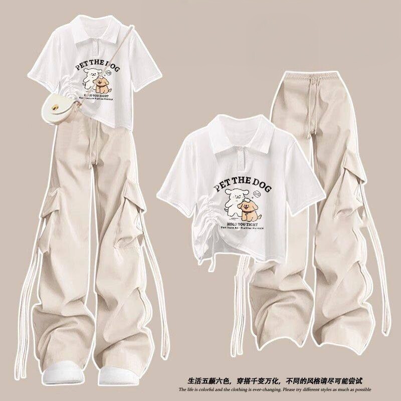 法国BADNUT女童短袖夏季套装2026新款时髦学生宽松休闲工装裤子潮