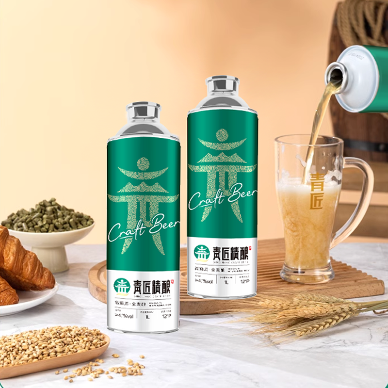 青匠青岛精酿原浆小麦白啤低嘌呤全麦芽发酵醇厚麦香浓郁1L*6瓶