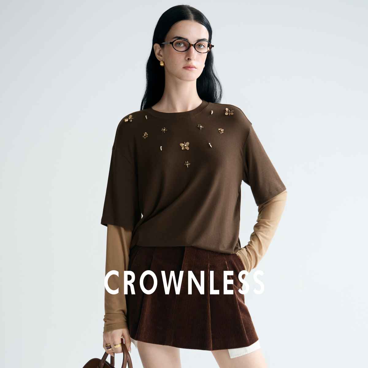 流萤系列钉珠微弹羊毛假两件T恤