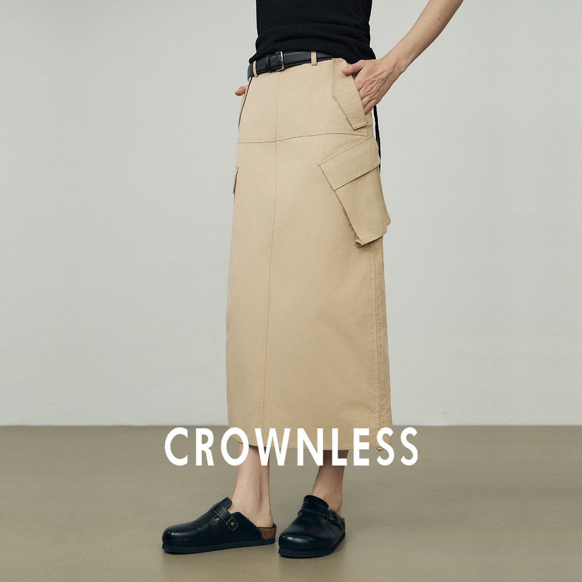 复古抽绳工装半身裙女