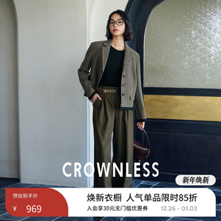 短裤 外套 女 口短西装 CROWNLESS未冕M1U风千鸟格全羊毛呢可脱卸袖