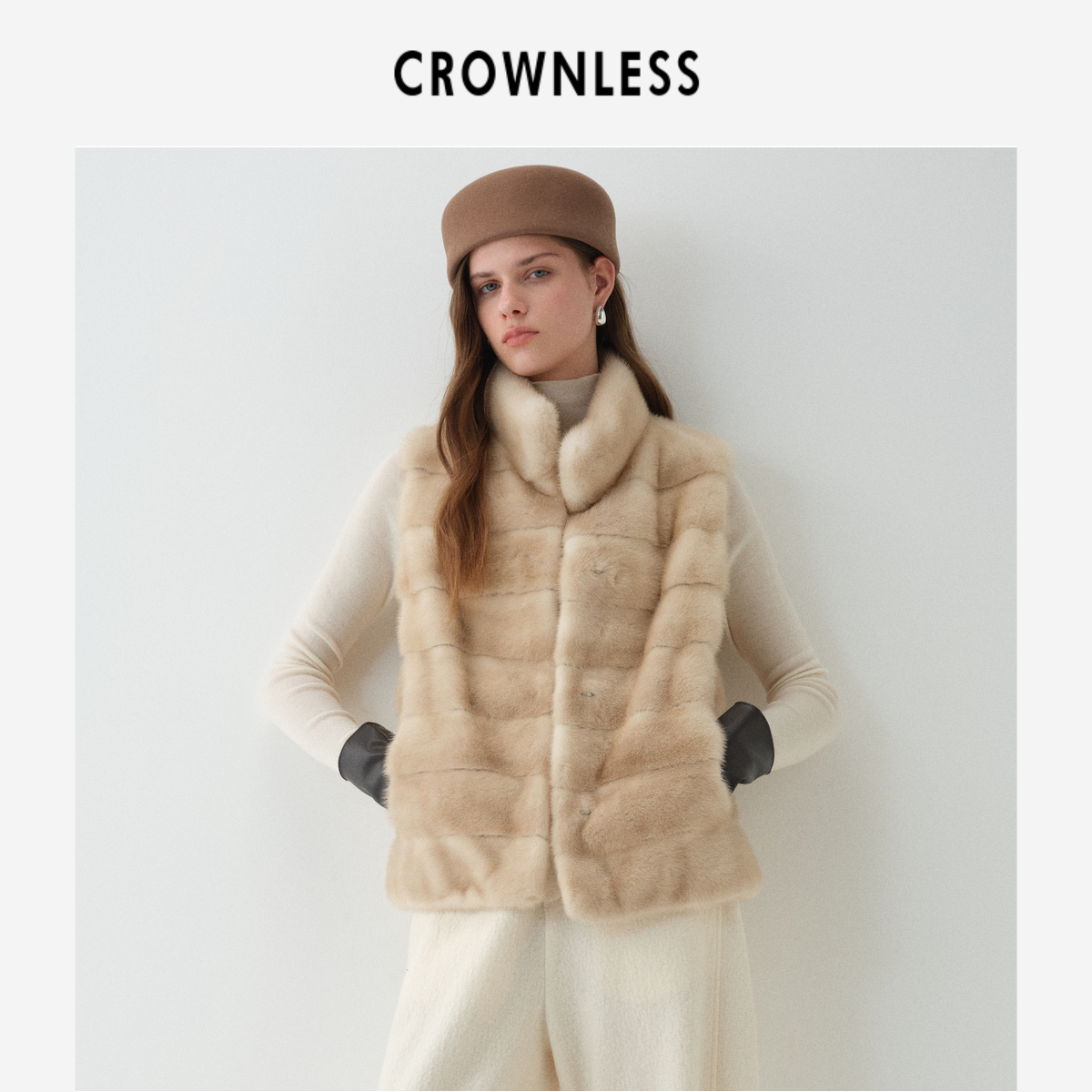 经典立领立体版型 芬兰皇冠级米黄/银兰水貂