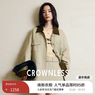 CROWNLESS未冕日本进口全棉拼色灯芯绒VTG巴恩风翻领工装 廓形夹克