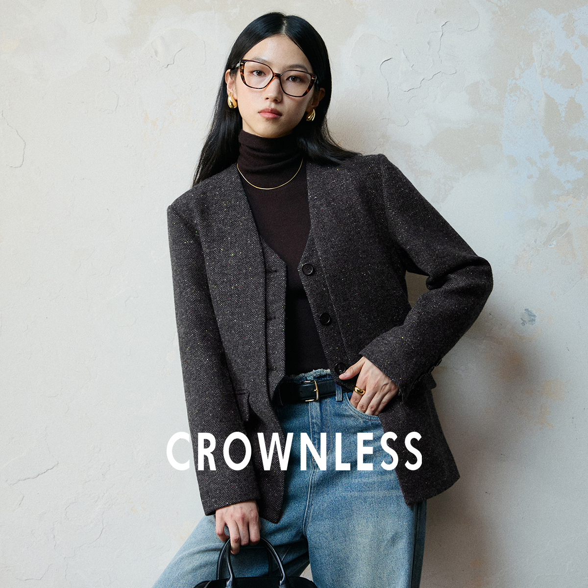 羊毛呢叠穿腰带假两件马甲西装