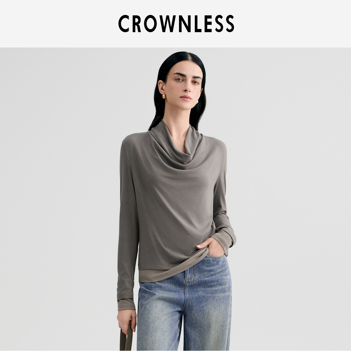 醋酸羊毛假两件长款T恤