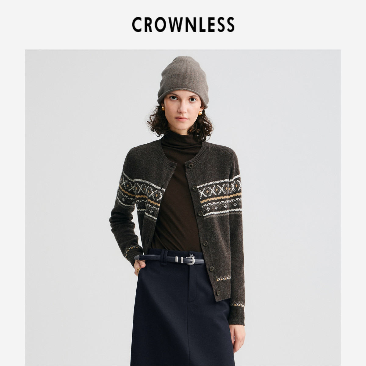 CROWNLESS未冕25秋冬新英式风格羊毛复古撞色费尔岛提花圆领开衫 - crownless旗舰店