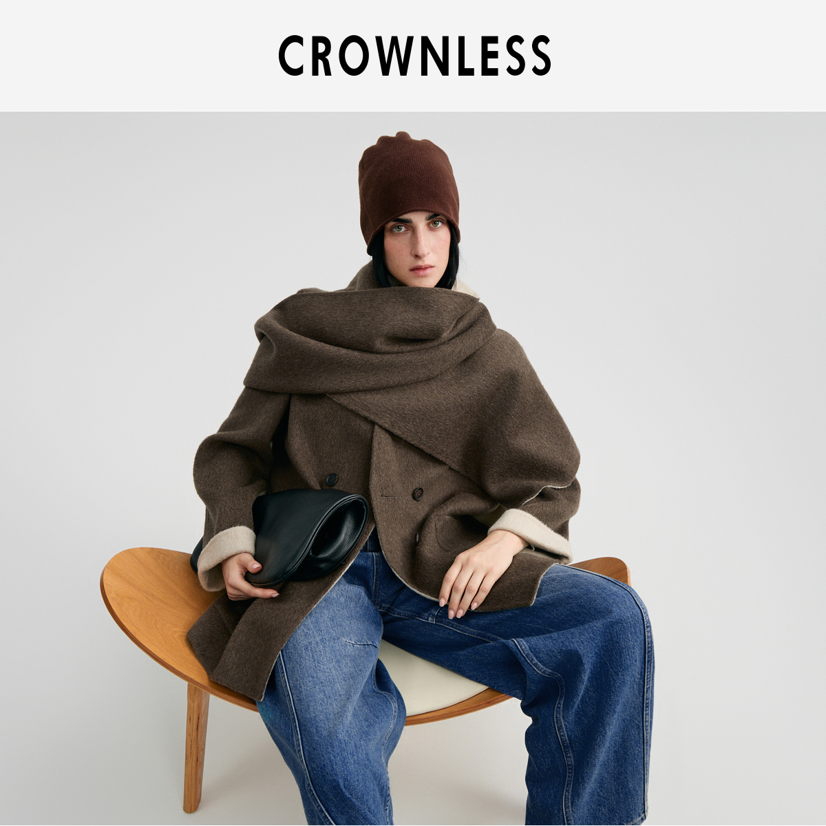 双面撞色羊毛双面呢 可拆卸围巾 实用大贴袋