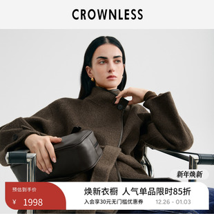 CROWNLESS未冕25冬新品 羊驼毛羊毛双面呢皮料镶边斜门襟短大衣女
