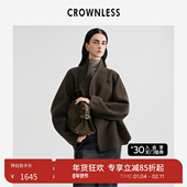 CROWNLESS未冕25冬新品 羊毛双面呢老钱廓形皮袢斗篷短大衣女