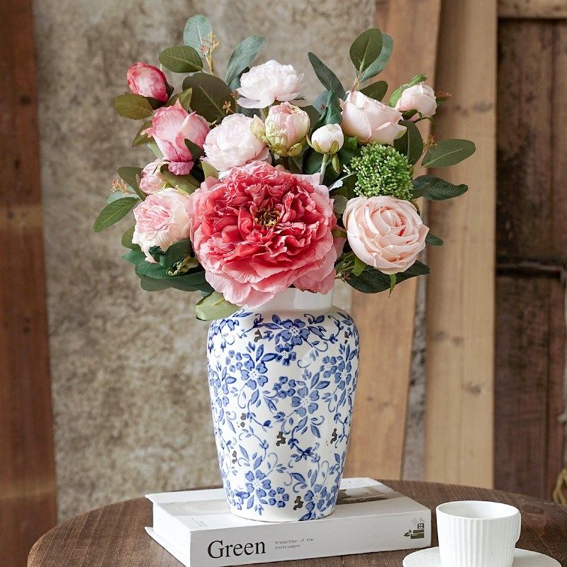 新牡丹花仿真花束客厅餐桌假花装饰花艺摆件桌面S塑料花干花插花,家居饰品,仿真花/假花,淘宝优惠券,粉丝福利购,淘宝优惠卷