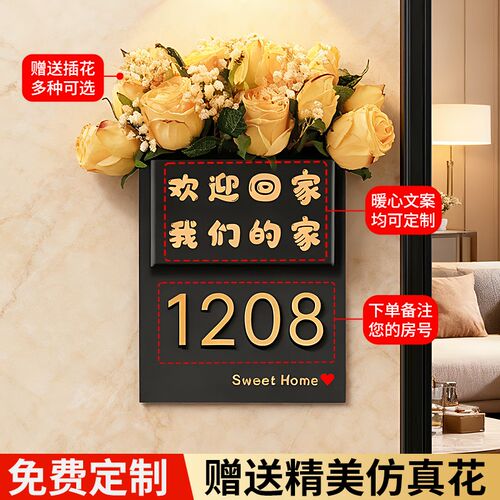 新门牌号高级感轻奢创意入户仪式感欢迎回I家家门口磁吸感应灯202