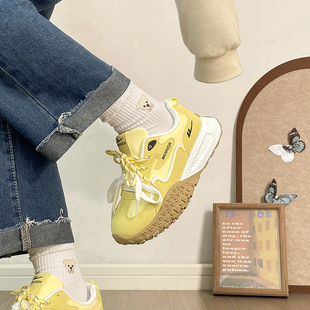 回力黄色厚底德训鞋女2026春季新款初中生小众百搭轻便休闲板鞋子