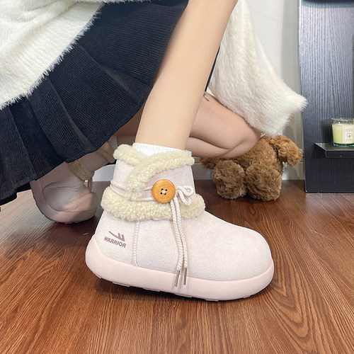 回力粉色厚底雪地靴女