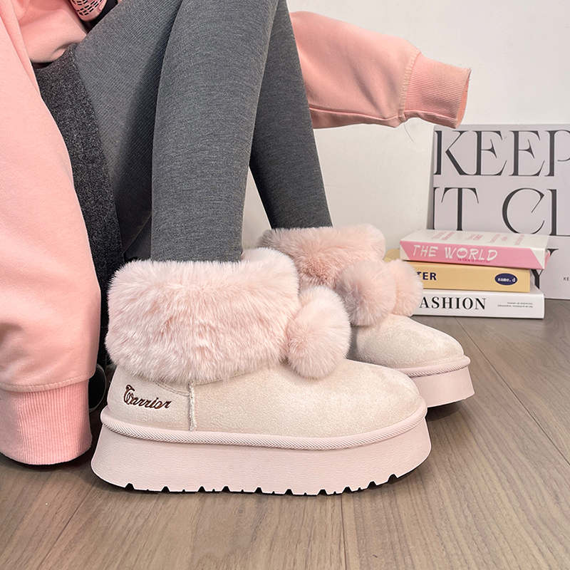 回力粉色厚底加绒保暖雪地靴