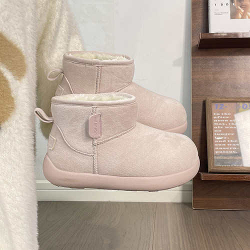 回力毛绒粉色雪地靴女2025冬季