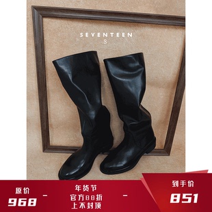 SV 17 SEVENTEEN 单色高品质水洗头层牛皮骑士靴