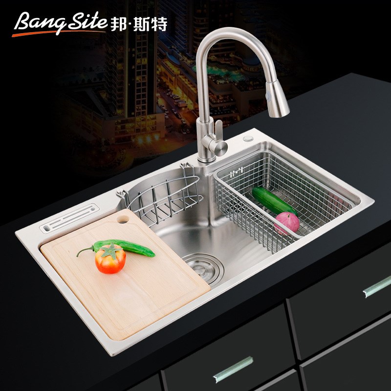 304不锈钢洗菜盆单槽套餐 厨房水槽大单盆洗碗池7848B-D