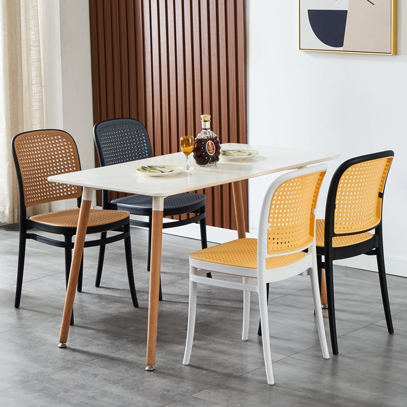 塑料藤编椅子加厚户外叠放餐椅现代简约网红靠背镂空书桌办公凳子