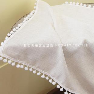 HEGALY 饰背景布 棉麻桌布白毛毛球ins风日式 亚麻北欧纯色布艺装