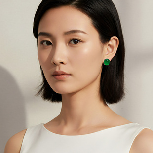 AILEQ纯银耳饰中国风天然玉髓玛瑙佳人蛋面高级耳钉坠媲美翡翠S1