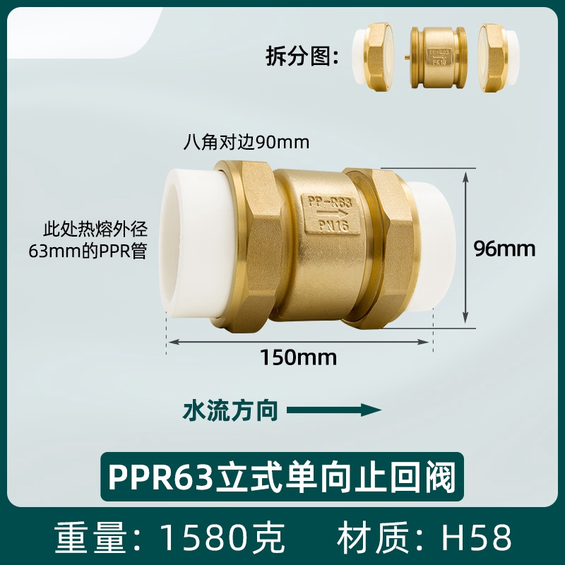PPR止回阀全铜1寸32自来水管活接热熔单向阀6分25卧式立式逆止阀