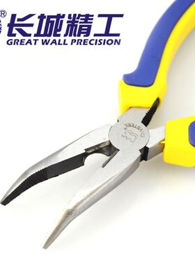 长城精工弯嘴钳双色套塑柄6寸弯嘴尖嘴钳歪嘴钳弯头钳 218046