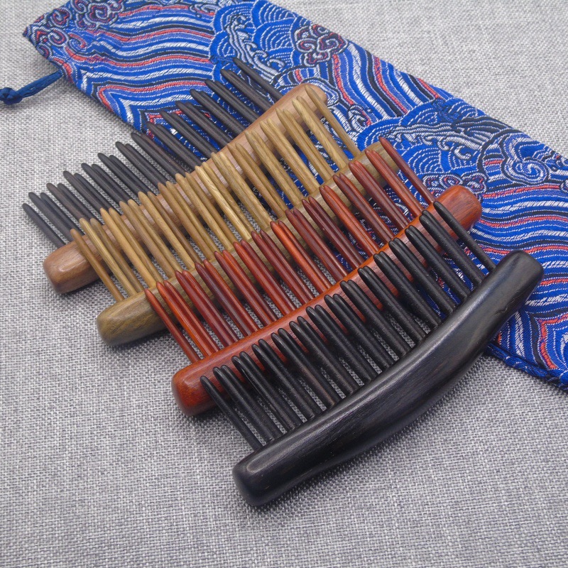 绿檀木短款镶嵌插齿顺发梳紫檀双排错齿按摩头部经络保健梳篦刻字