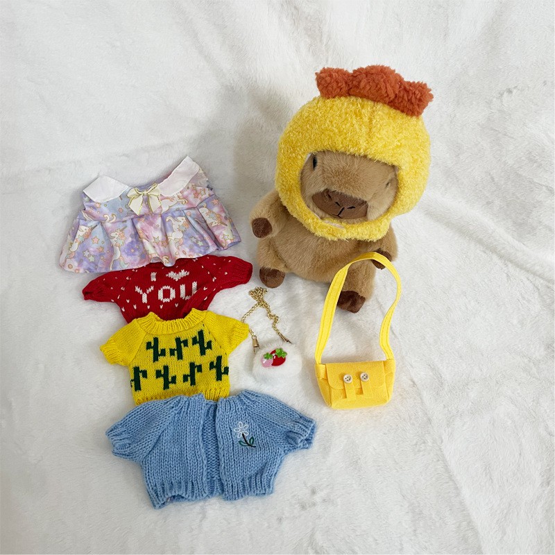 可爱迷你毛绒公仔布娃娃包包毛衣套装DIY毛绒玩偶配件公仔送儿童