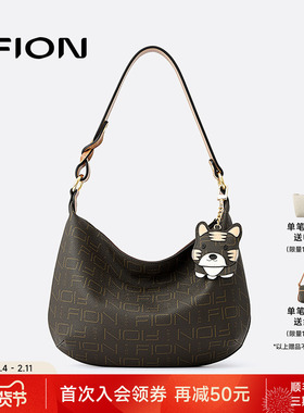 Fion/菲安妮老花法棍腋下包包女复古单肩包通勤高级气质手提小包