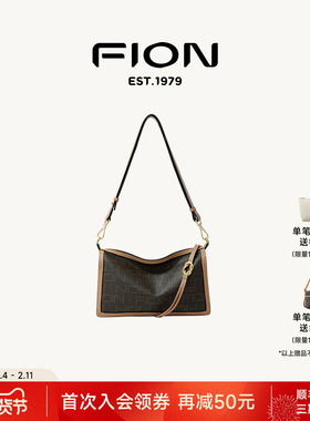 Fion/菲安妮经典老花枕头包2025新款通勤女包包高级感单肩斜挎包