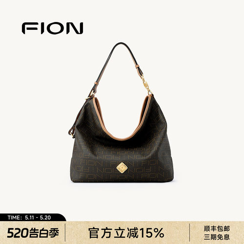FION菲安妮奥莱女包老花腋下包时尚百搭通勤新款通勤包单肩斜挎包