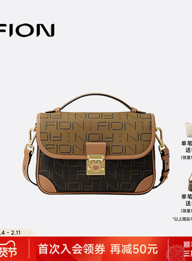 Fion/菲安妮经典老花小方包2025新款高级通勤复古单肩斜挎女包包