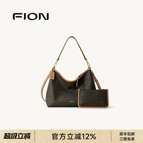 FION菲安妮奥莱女包新款老花托特包大容量通勤单肩流浪包百搭斜挎