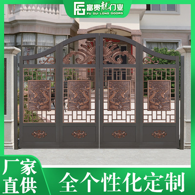 富贵龙厂家仿古别墅大门 古式铝艺雕刻金色仿铜进户门 铝合金大门