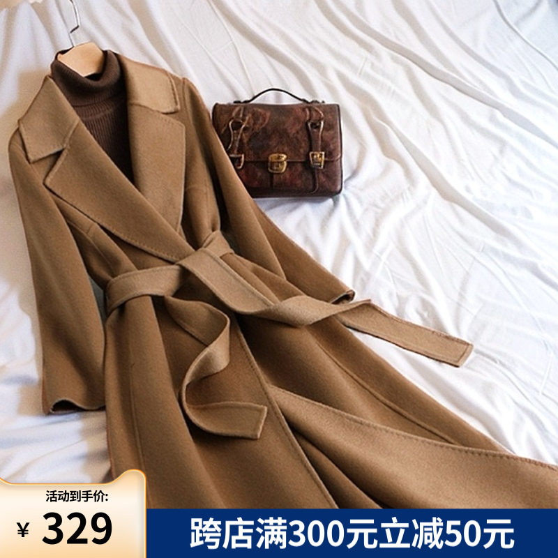 富家千金双面羊绒呢子大衣高级感驼色赫本风中长款毛呢外套女冬季