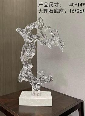 原创玄关新中式招财摆件客厅酒店大堂公司前台办公室透明树脂雕塑