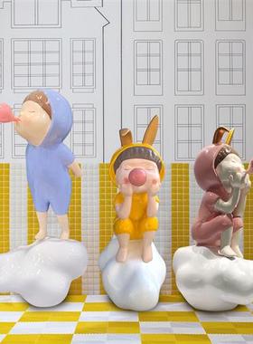 卡通泡泡兔耳女孩落地摆件可爱大公仔人物客厅商场玩偶玻璃钢雕塑