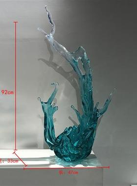 现代轻奢透明树脂浪花摆件大型落地雕塑酒店客厅玄关样板房艺术品