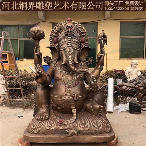 铸铜印度象头神迦尼萨雕塑纯铜寺庙鎏金佛像南亚智慧财富之神雕塑