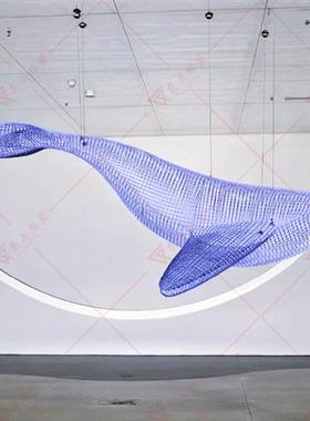 不锈钢铁艺编织镂空鲲鹏鲸鱼海豚雕塑售楼处餐馆空中海洋吊饰定制