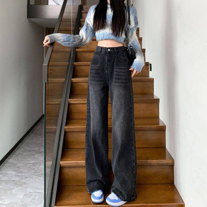 黑灰色阔腿牛仔裤女夏季薄款大码高腰宽松显瘦垂感窄版直筒拖地裤,女装/女士精品,大码裤装,淘宝优惠券,粉丝福利购,淘宝优惠卷