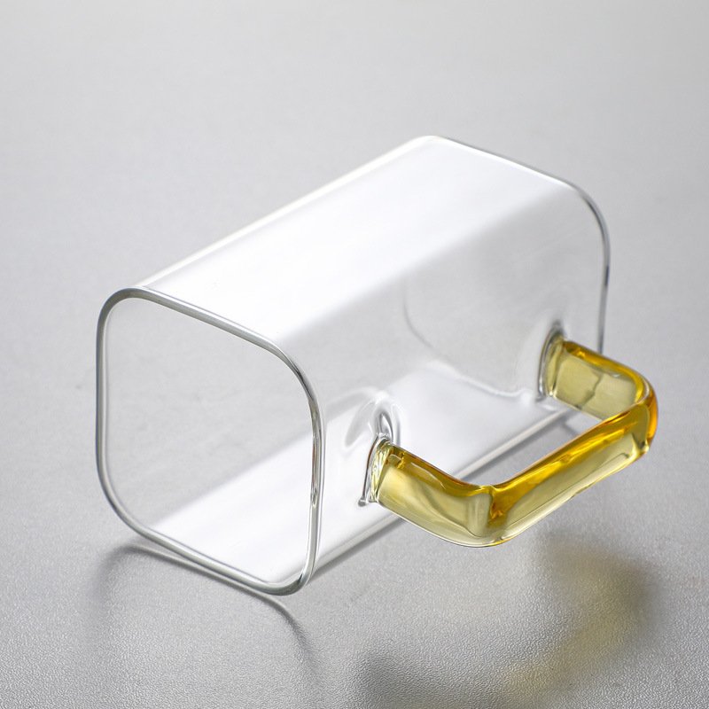 方形玻璃杯 带把手家用ins高颜值吸管水杯女生耐高温平底透明杯子图片