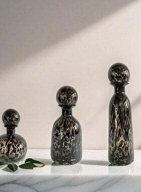 中古法式花瓶家居豹纹艺术玻璃器皿样板间客厅轻奢高级感装饰摆件