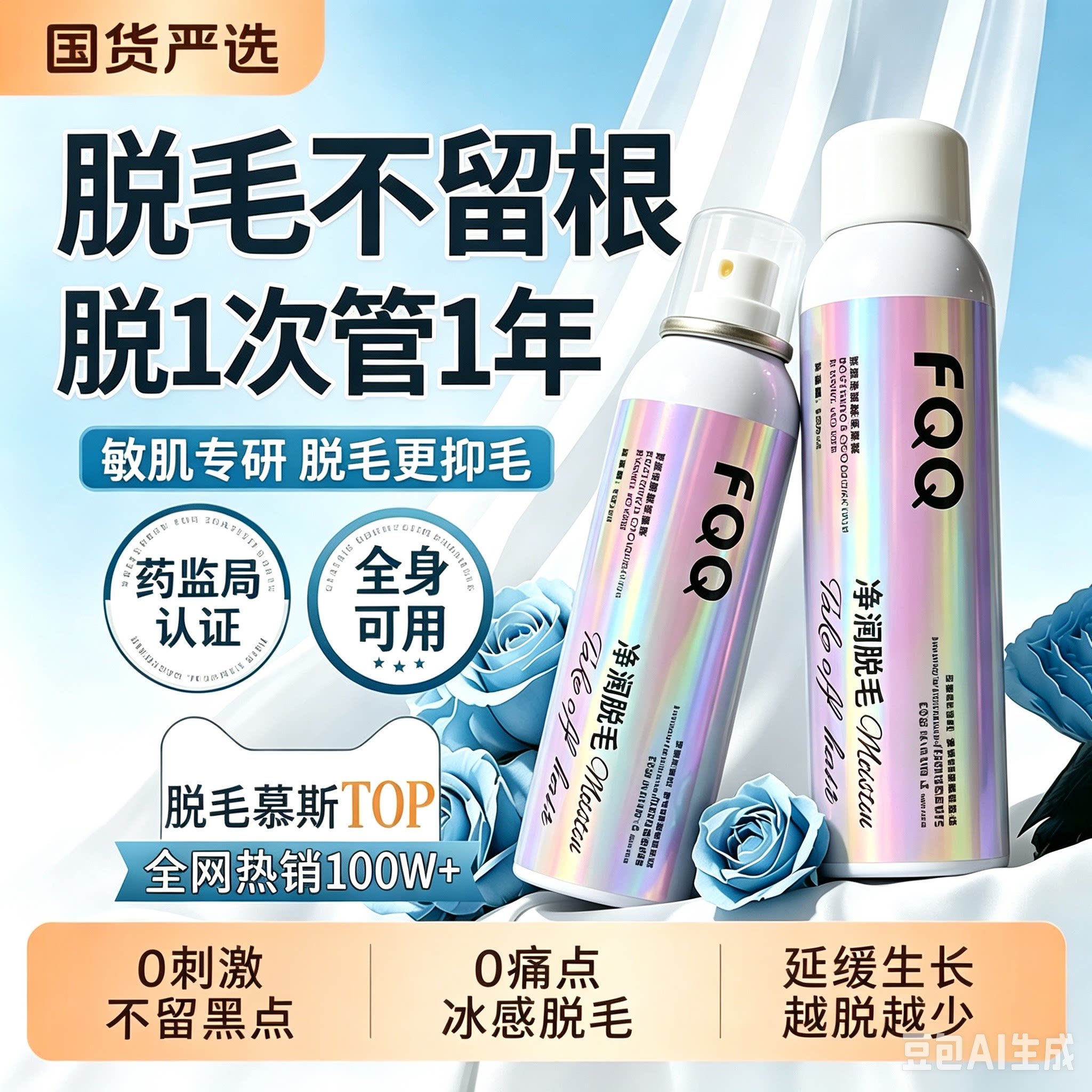 抖音同款FQQ脱毛慕斯喷雾泡沫脱毛膏女士专用青少年腋下不留黑点
