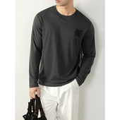 t恤男士 秋季 2025新款 80支莱赛尔丝光棉长袖 印花圆领潮内搭打底衫