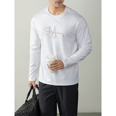 字母烫钻打底衫 双面液氨丝光棉长袖 t恤男秋季 莱赛尔休闲圆领上衣