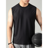2025新款 冰丝速干背心男士 夏季 高弹运动健身提花坎肩T恤透气排汗