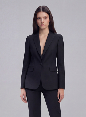 VER TOW 26春新品100%羊毛黑色收腰单粒扣西装 轻奢职业正装套装